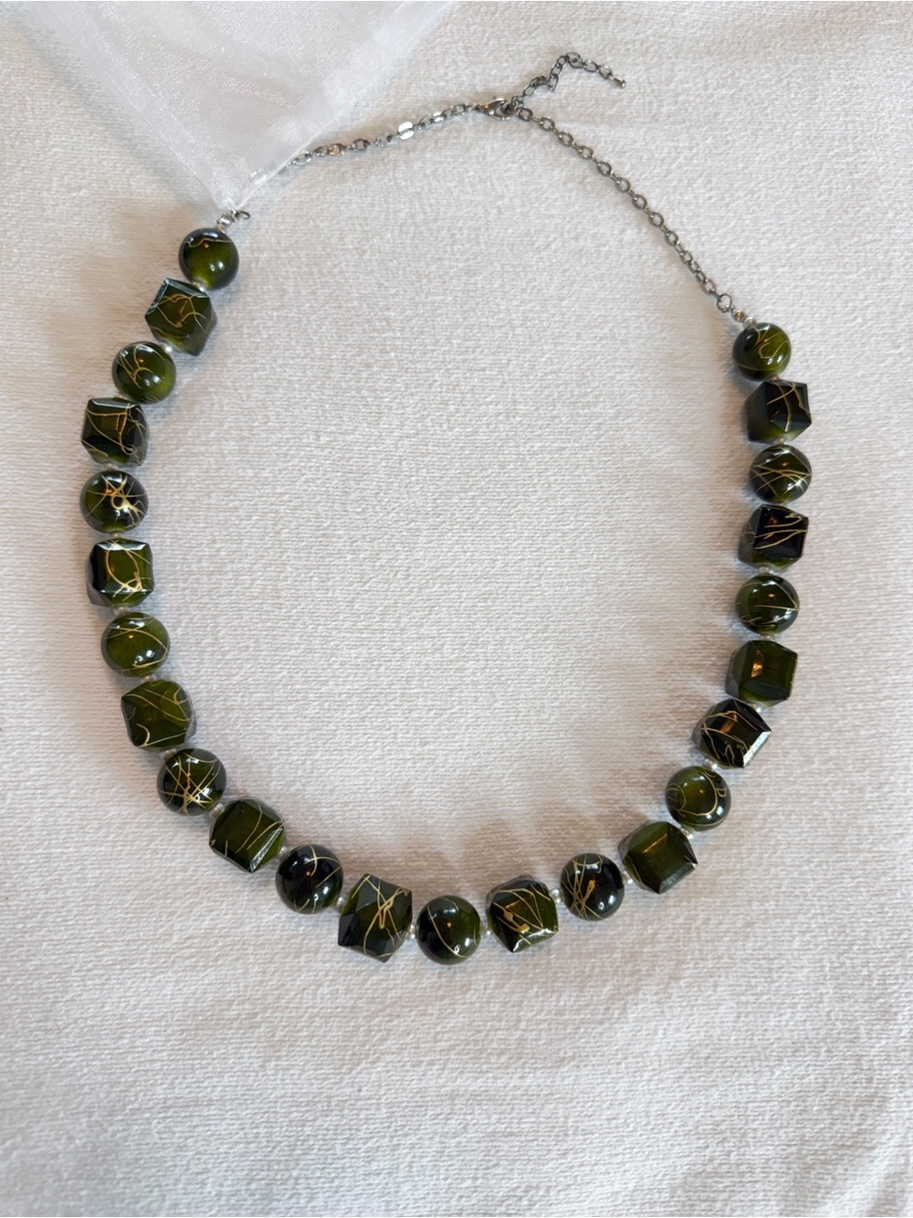Bold Olive Green & Black Art Glass Beaded Statement Boho Necklace - Picture 2 of 6